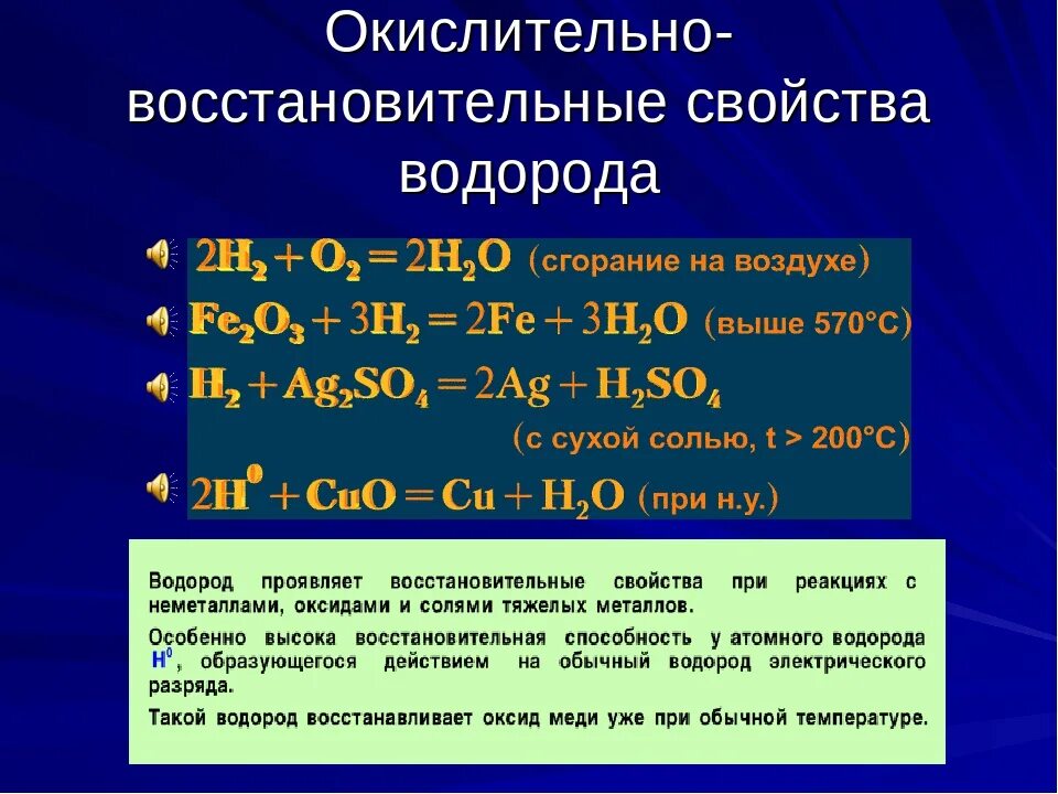 Водород получают реакцией формула. Окислительно восстановительные свойства водорода. Окислительно восстановительные реакции свойства. Восстановительные реакции с водородом. Химические реакции водорода.