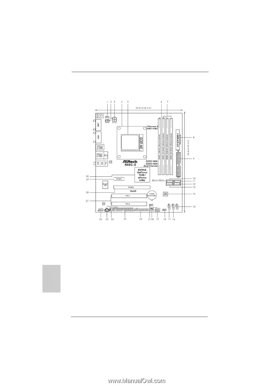 Motherboard Layout - heatsink ASRock N68C-S Quick Installation Guide (Page 2)