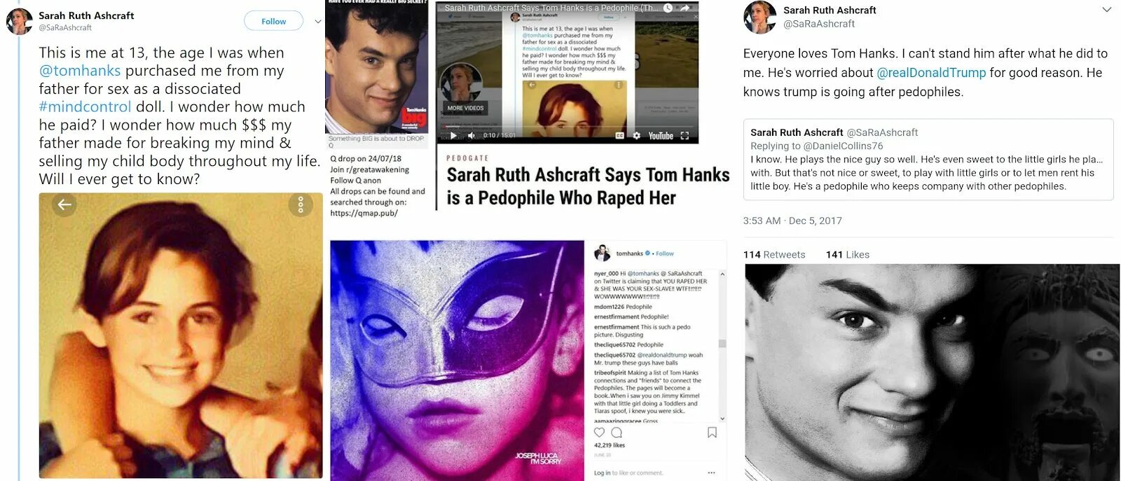Tom Hanks pedophile. Sarah Ruth Ashcraft. Tom Hanks Pizzagate. Isaac Kappy Tom Hanks.