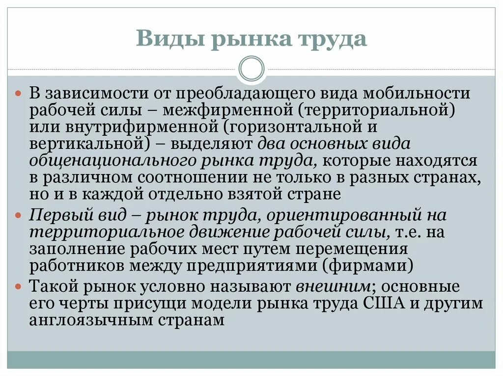 Отражается на рынке. Виды рынков рынок труда. Типы рынка труда. Рынок труда США. Американская модель рынка труда.