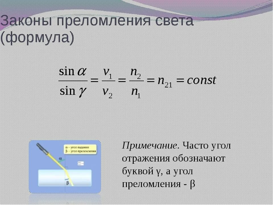 Преломление через скорость. Закон преломления формула физика 11 класс. Формула закона преломления света физика. Формула нахождения закона преломления света. Формула преломления луча.