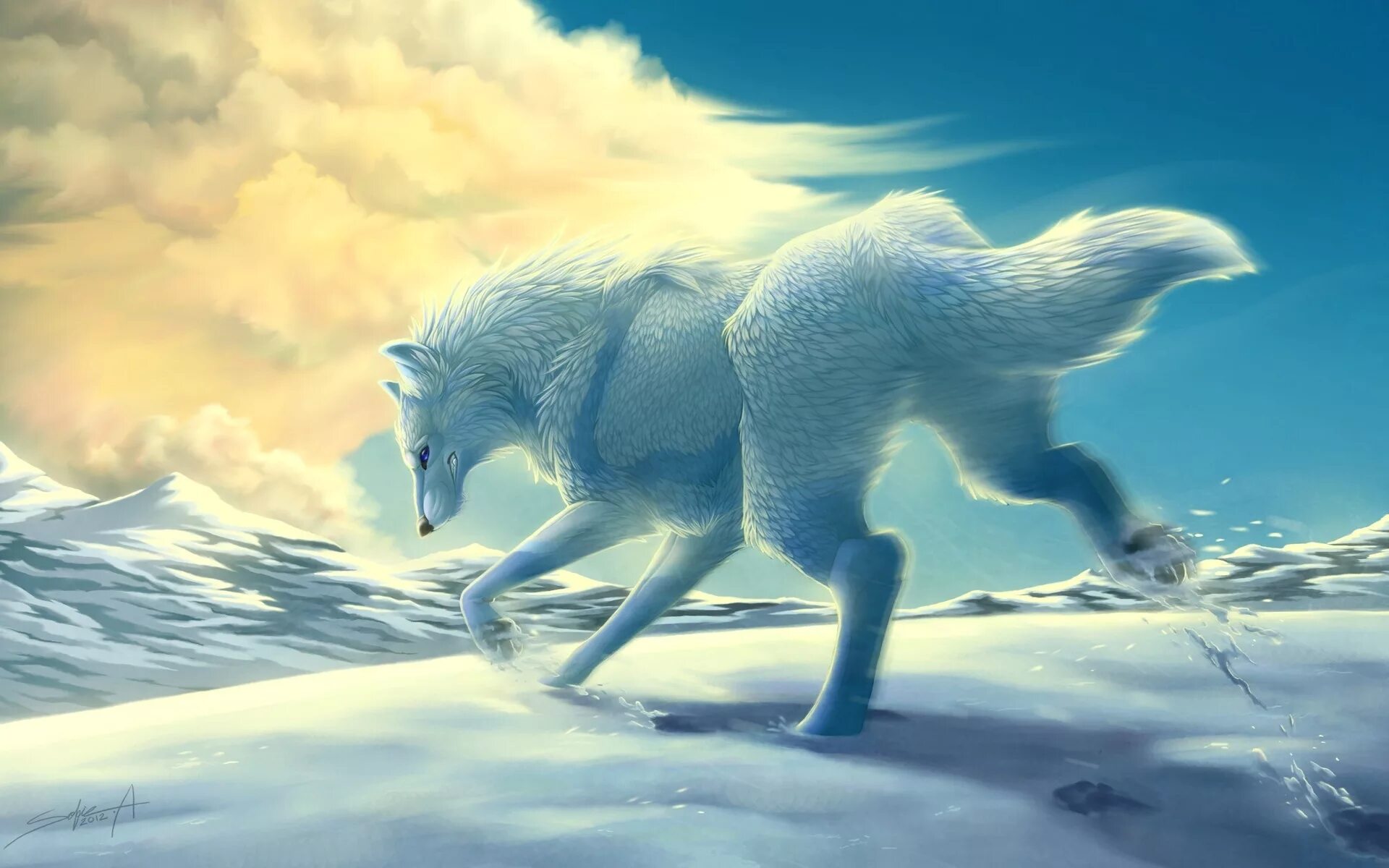 Снежные существа. Фантастические волки. Белый волк. Фэнтези животные. Волк арт.