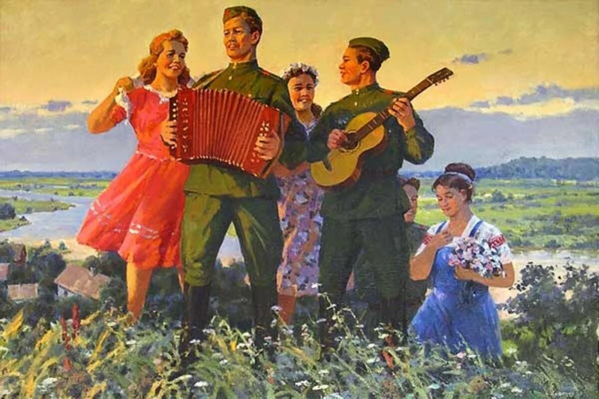 Советские песни о весне. Тальяночка - Тальяночка. Гармонь в живописи. Военный с гармошкой.