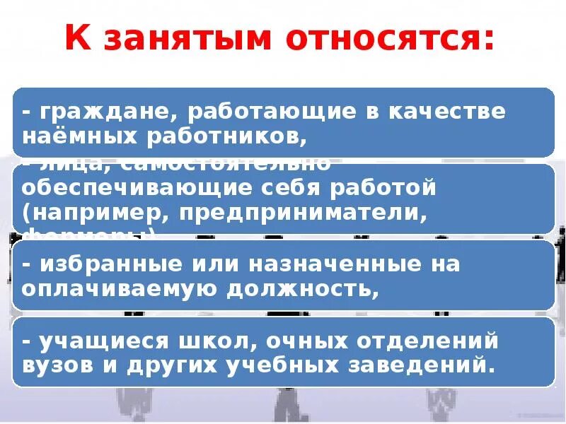 К занятым гражданам относятся. Кого относят к занятым. К занятым не относятся. К категории занятых относятся. Пример занятого человека