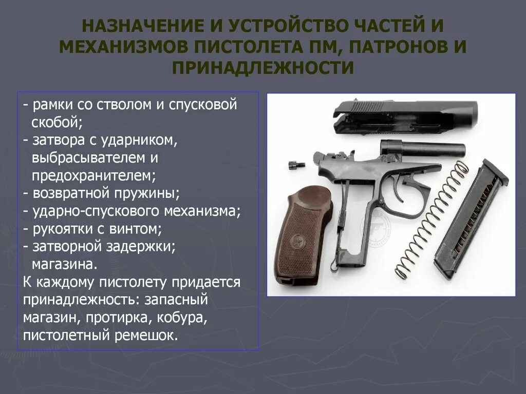 Основание пм. УСМ ПМ 9мм Макарова. Назначение боевой пружины в ПМ Макарова. Назначение магазина 9-мм пистолета Макарова?. Назначение возвратной пружины пистолета Макарова.