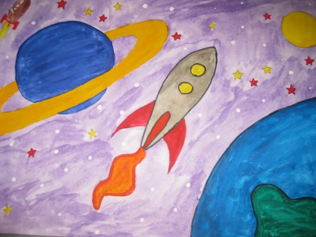 Рисунок на тему космонавтики. Космос красками для детей. Космос глазами детей й. Картины на тему космос для детей. Детские рисунки на тему космос.