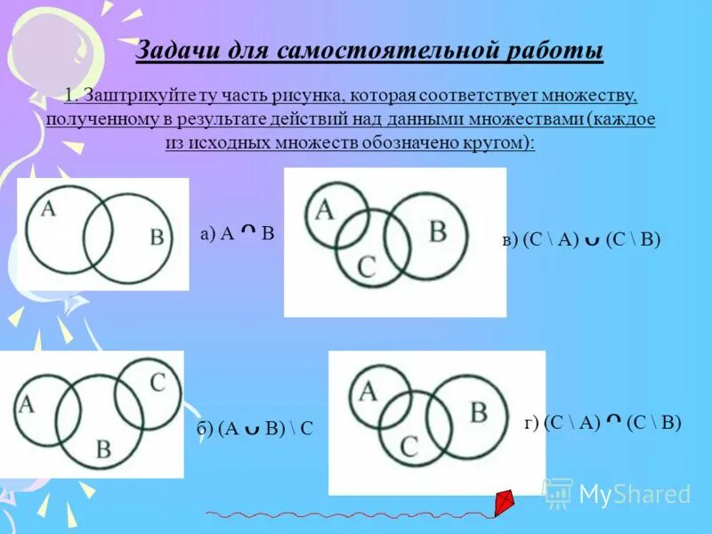 Круги эйлера которые изображают множество. Круги Эйлера. Заштрихованные области в множествах. Заштрихуйте ту часть рисунка которая соответствует множеству d. Множество рисунок.