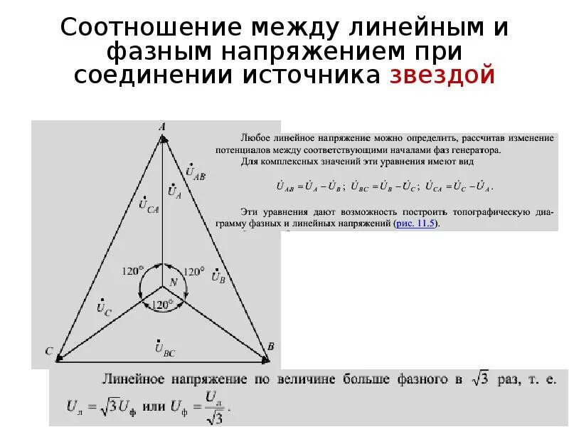 Линейное напряжение напряжение между двумя. Соотношение фазного и линейного напряжения при соединении звездой. соотношение между фазными и линейными напряжениями и токами. соотношение линейных и фазных токов при соединении звездой. фазные и линейные напряжения при соединении звездой.