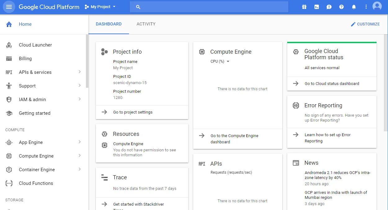 Google cloud Console. Google Compute engine. Google cloud ml engine;. Launch cloud functions. Cloud status