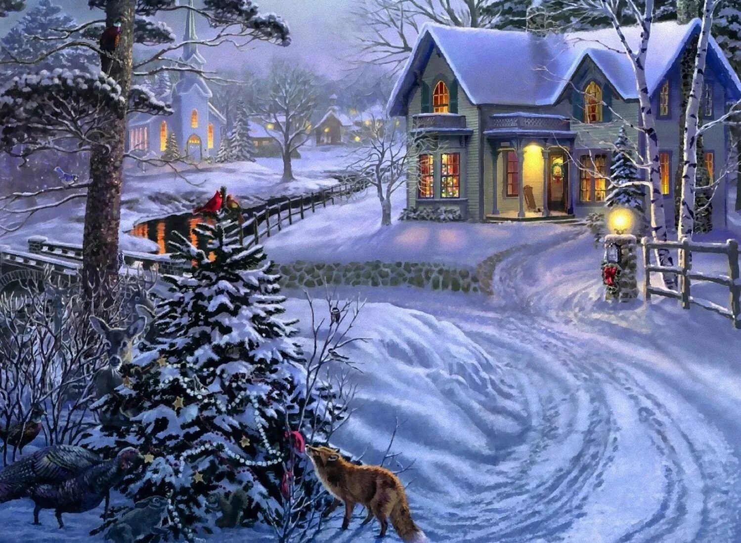 Новогодний пейзаж. Зимний новогодний пейзаж. Новогодний пейзаж рисунки. Открытка зимняя. Красивого зимнего вечера открытка