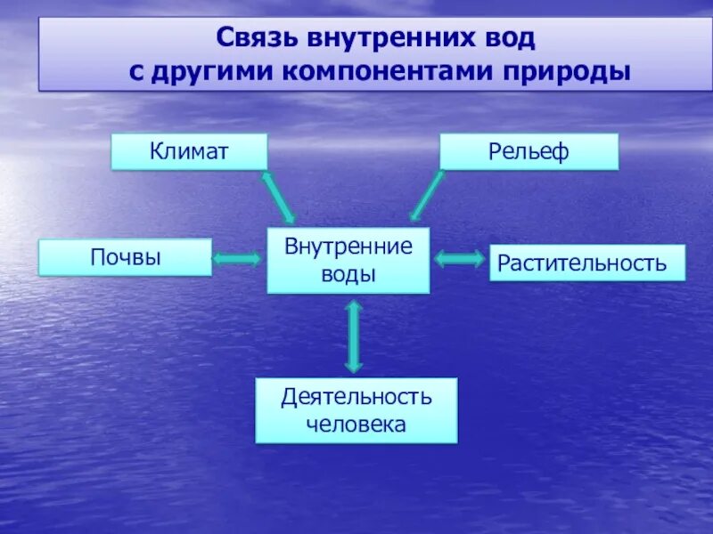 Связь внутренняя с бывшим. Внутренние воды. Связь внутренних вод с другими компонентами природы. Схема внутренние воды России. Внутренний.