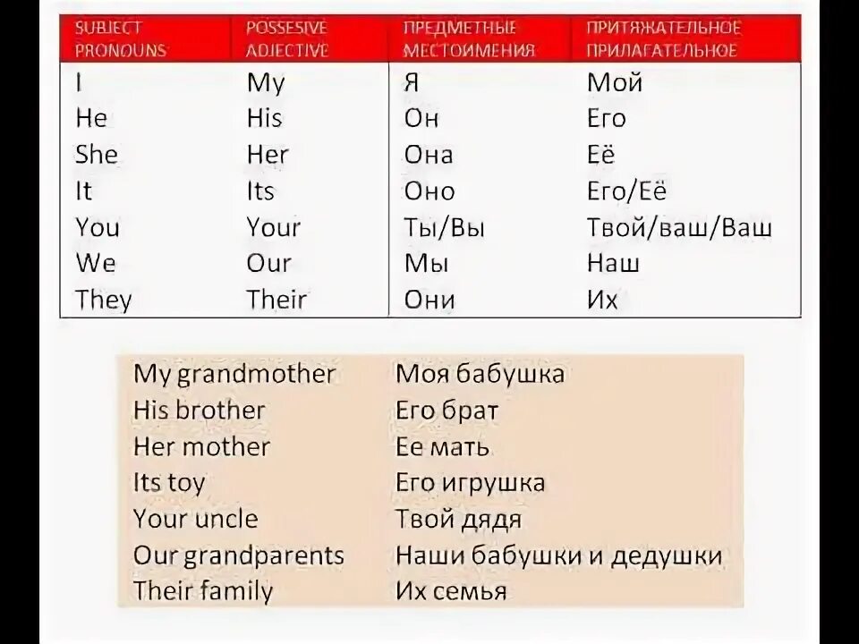 Its перевод на русский. Местоимения her his its. My your his her its our their таблица. Притяжательное my your his. Местоимения their и them.