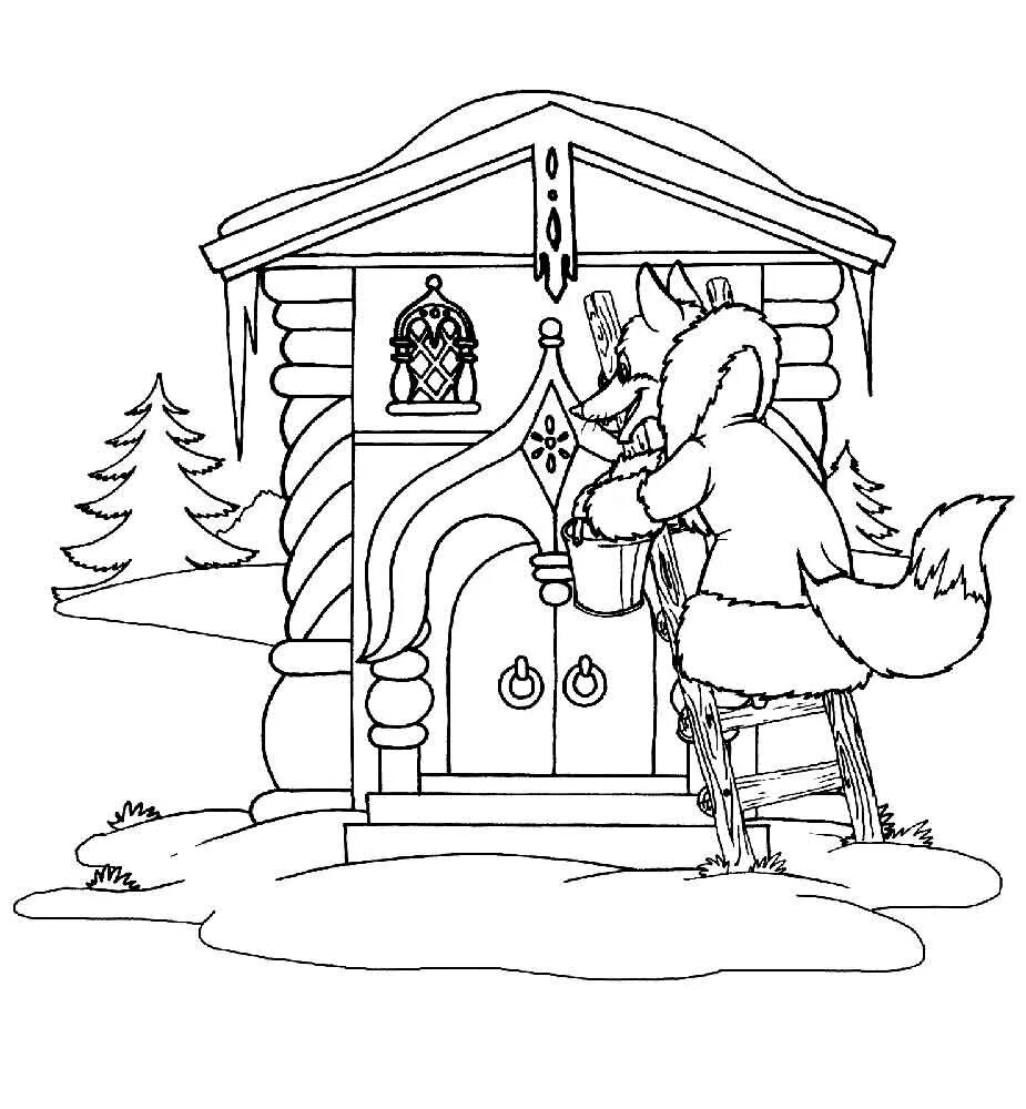Лиса и заяц раскраска. Раскраски русские народные сказки теремок. Раскраски для детей. Раскраска. Раскраска.