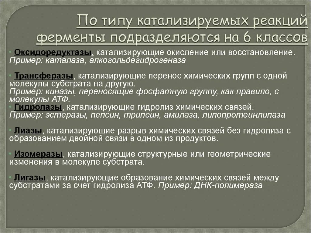 6 классов ферментов. Ферменты по типу катализируемой реакции. По типу реакций ферменты подразделяются на. Типы катализируемых реакций ферментов. Классификация ферментов по типу реакции.