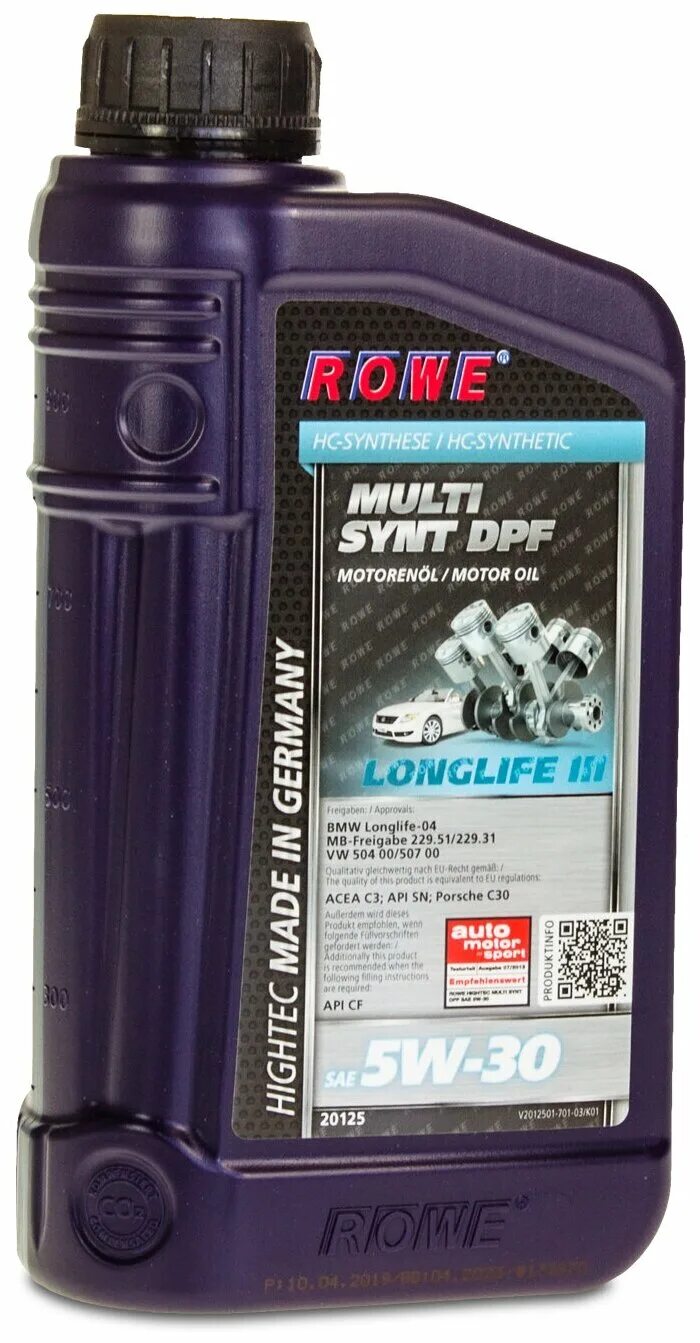 Моторное масло rowe отзывы. Rowe Multi Synt DPF 5w-30. Hightec Multi Synt DPF SAE 5w-30 (20125). Rowe DPF 5w-30 масло. Моторное масло Rowe Hightec Multi Synt DPF SAE 5w-30.