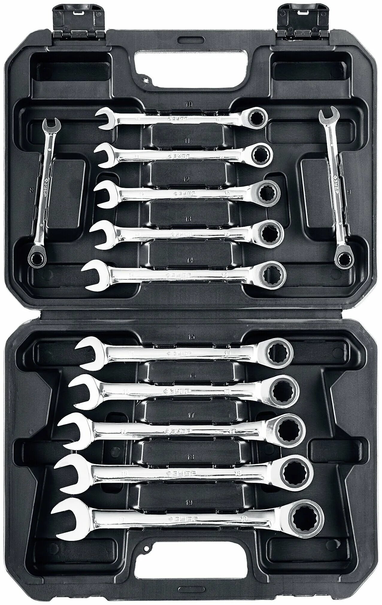 набор ключей трещоточных комбинированных 8-19мм, 8шт. набор гаечных ключей зубр 27027-h8. набор гаечных ключей зубр. набор комбинированных ключей зубр 6-22 мм 12 шт 27088-h12.