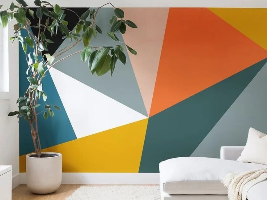 интересная покраска стен. интересная покраска стен. геометрический узор на стене. интересная покраска стен. окраска стен.