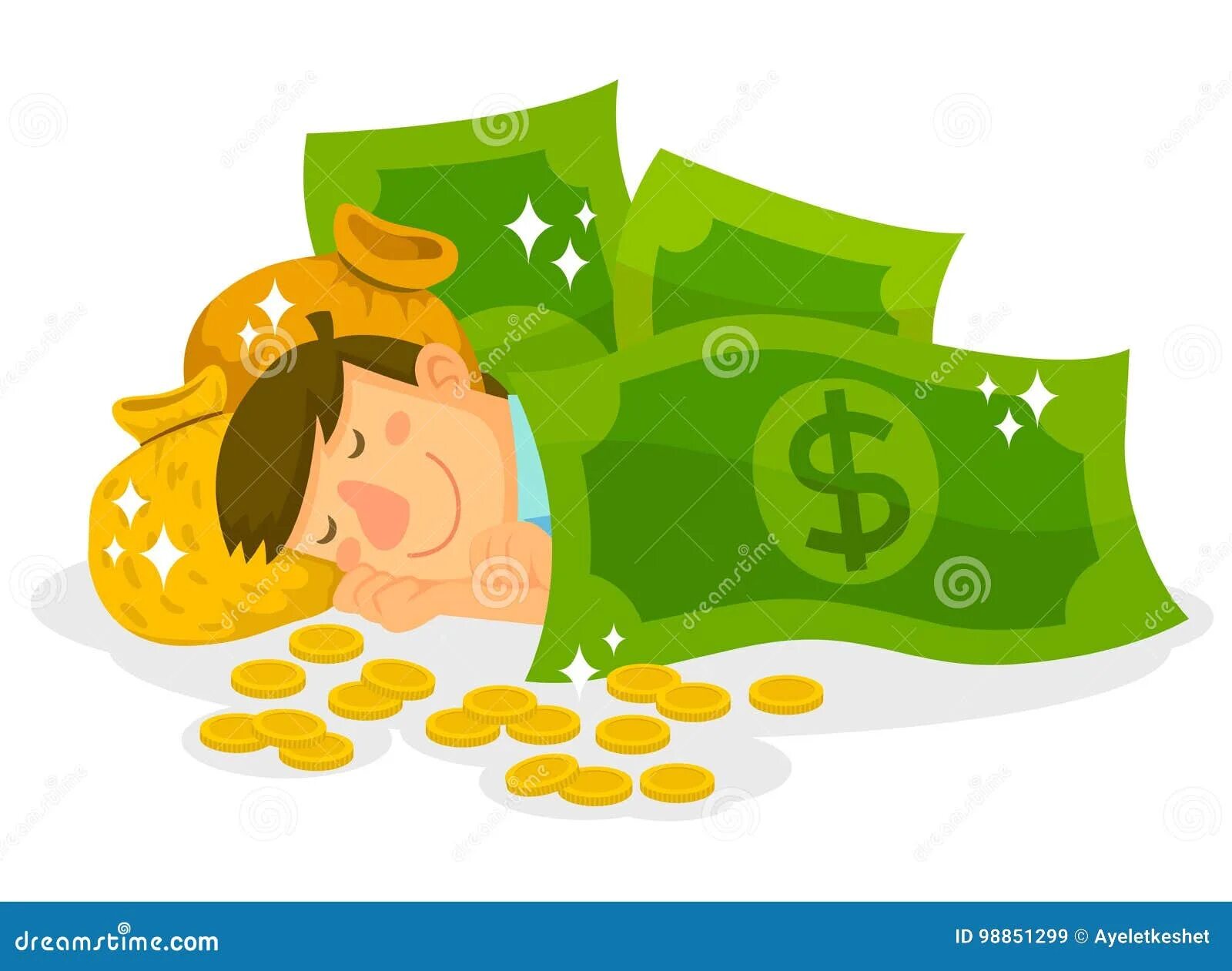 Обнимает деньги. Подушка с деньгами. Человек с деньгами вектор. Спящий в деньгах.