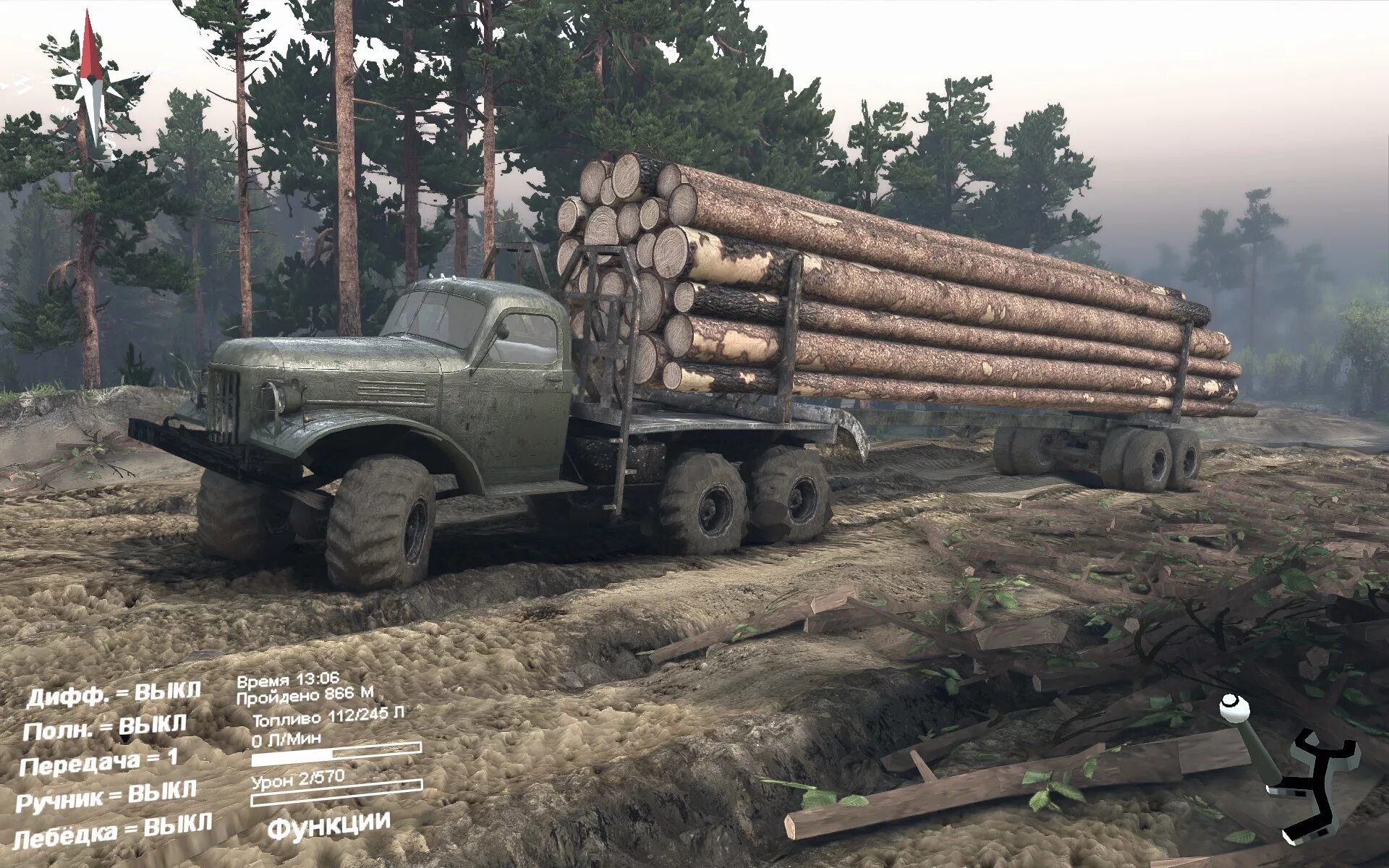 MUDRUNNER ЗИЛ 157. SPINTIRES. Классический спинтайрес. Вид из кабины ЗИЛ-157 спинтайрес.