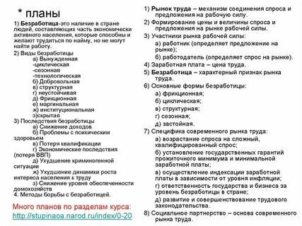 Человек на рынке труда план