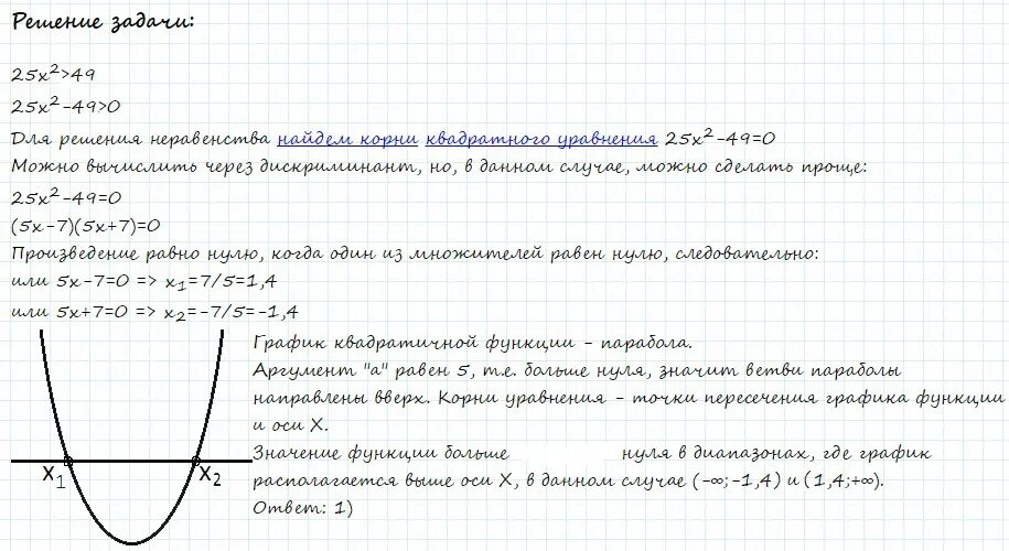 Решить неравенство 25x 2 4. (-Беск, 1/4) на графике. График беск; 2), (2; +беск). ОДЗ -беск + беск. График по оси х -1 1 по y беск.