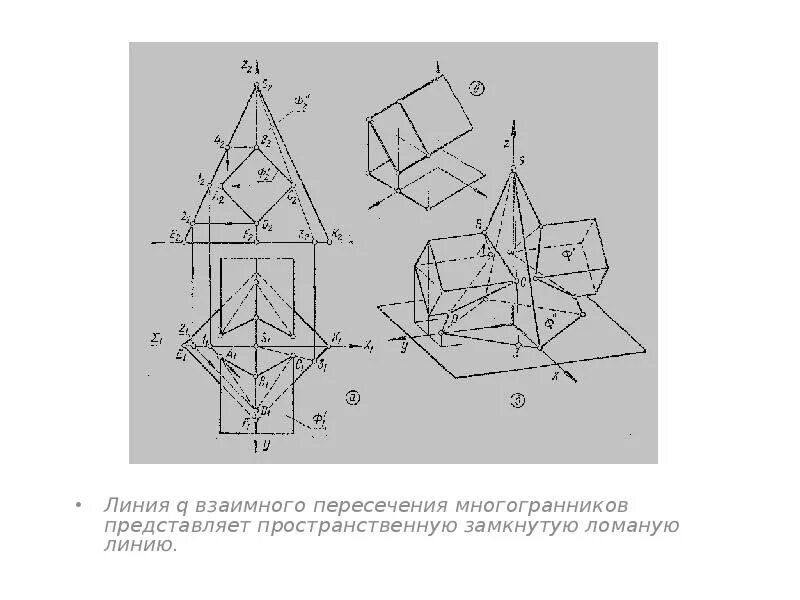 Взаимное пересечение 3 4 прямых линий. Линия пересечения многогранников. пересечение многогранников инженерная графика. пространственную замкнутую линию.