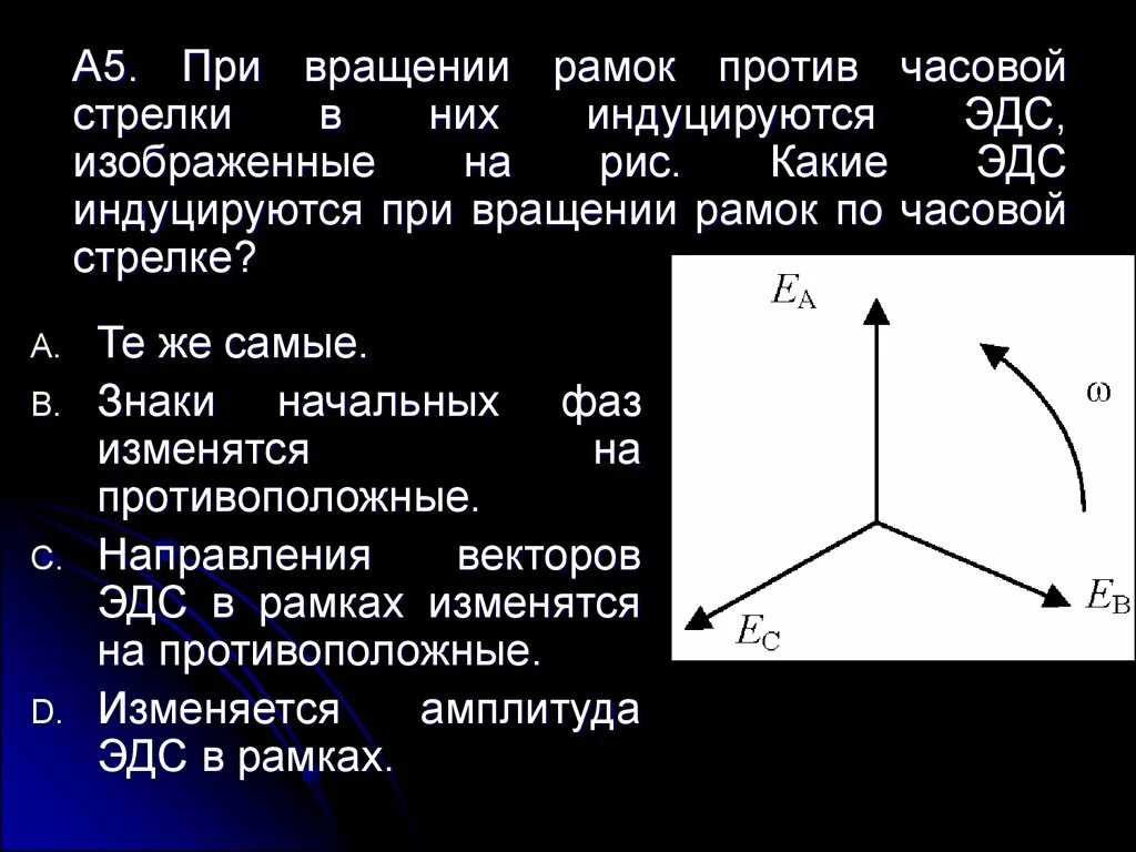 Амплитуда ЭДС. Вращающий против часовой стрелки. По часовой против часовой. ЭДС при вращении. Свеча против часовой стрелки