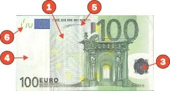 Как отличить 100. Как отличить фальшивую 100 евро. 100 Евро купюра подлинность. Признаки подлинности 100 евро. 100 Евро как отличить оригинал.