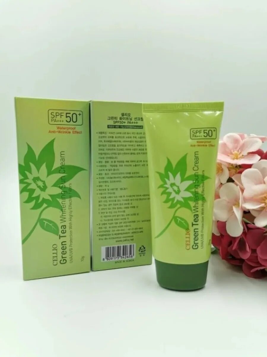 Spf 50 для лица корея. Cellio Green Tea Whitening Sun Cream. Cellio Green Tea Whitening Sun Cream 50+. Cellio Green Tea SPF 50. Солнцезащитный крем с зеленым чаем - Cellio Green Tea Whitening Sun Cream 50+/pa+++.