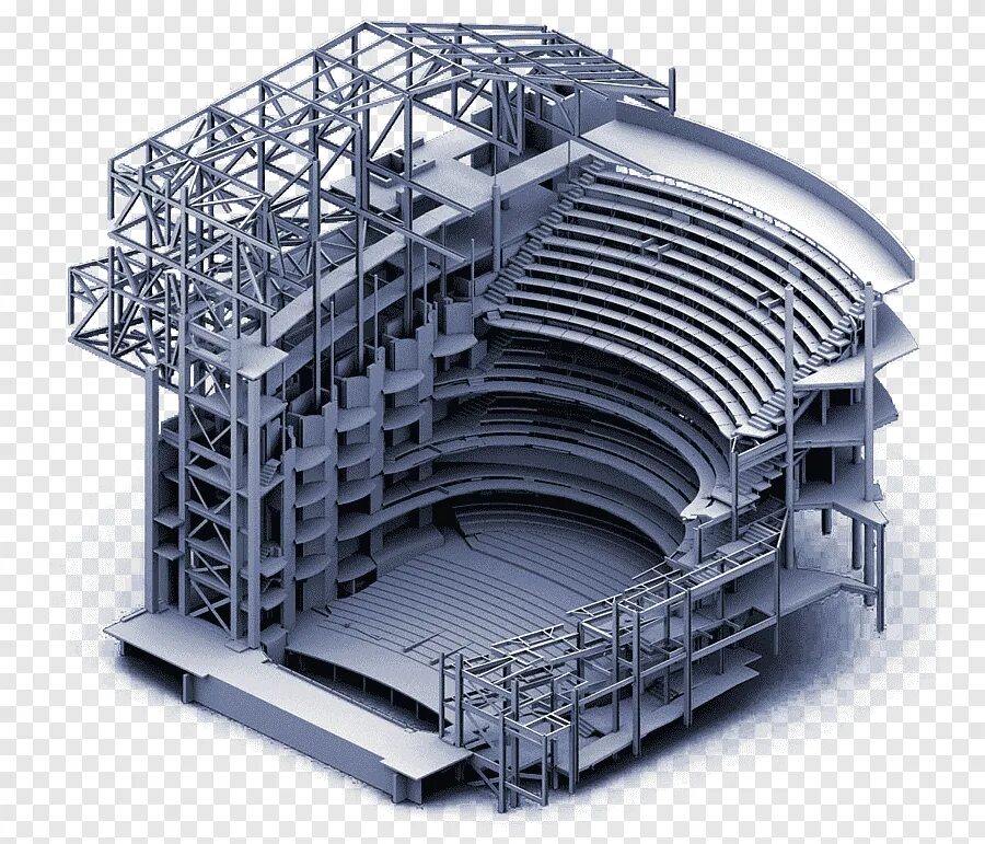 Современное здание металлоконструкции. Инженерные конструкции. BIM модель здания. Здания сложной конструкции.