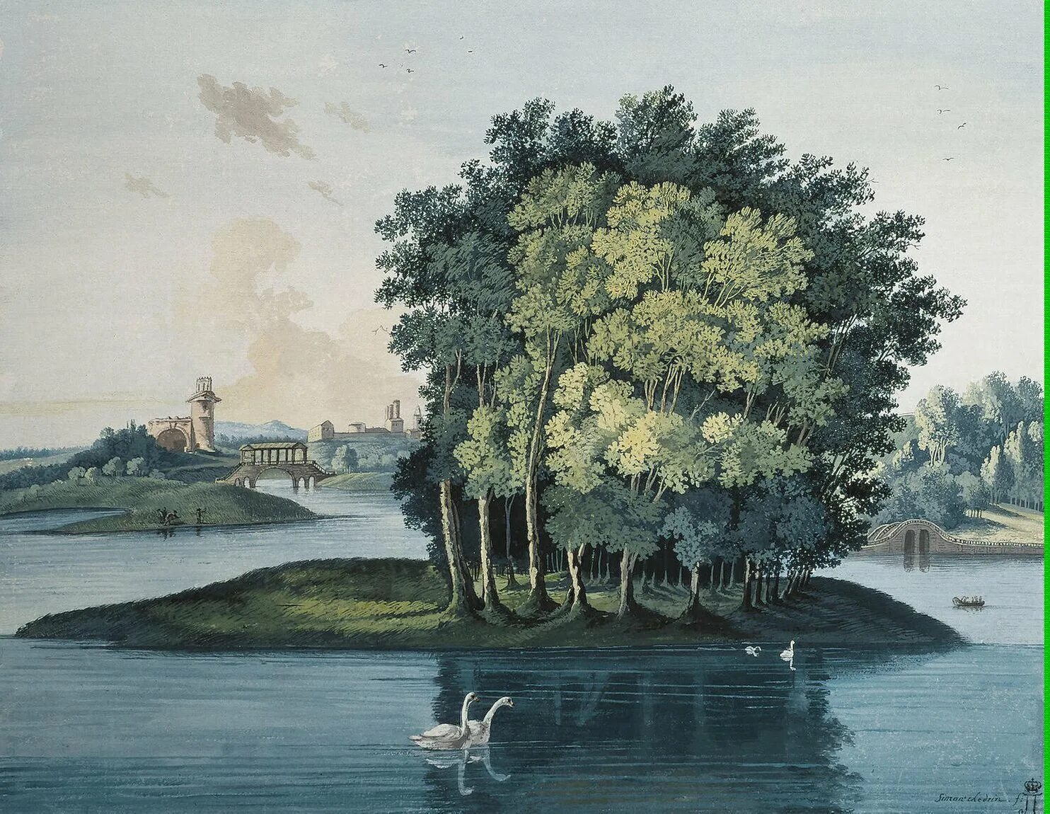 Семён Фёдорович Щедрин картины. Семён Щедрин «вид на большой пруд в парке в Царском селе» (1777).