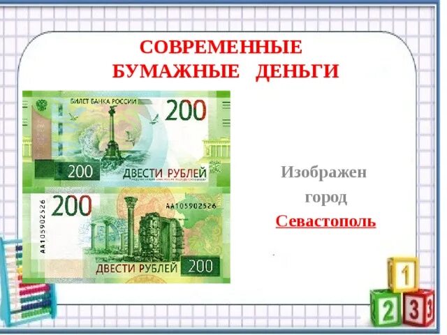 Современные банкноты. Тема по математике деньги. Размер бумажных денег в России. Купюра с математикой.