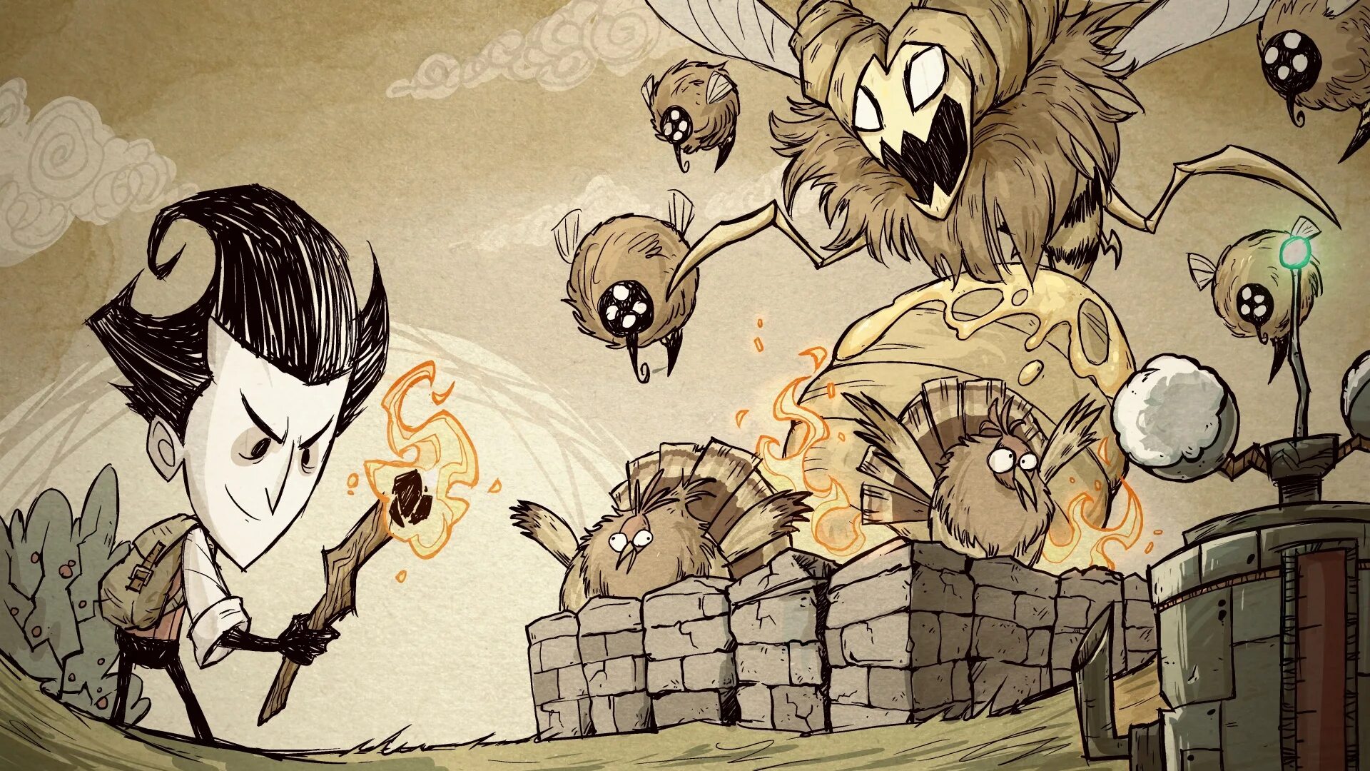 Донт старв длс. Don't Starve 34. Don't Starve Deerclops. Don't Starve together пчела. Неголодайка персонажи.