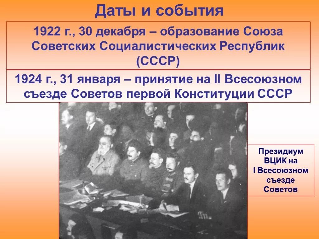 Образование советского союза 4 класс. 1922 Декабрь образование СССР. Президиум ЦИК СССР 1924. 1922 События. События 1922 года в России.