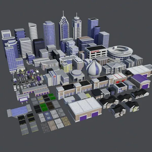 Pro builder 3d. 3d модель заброшенного города. пак билдинг. ассет города. city builder 3d.