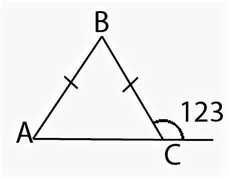 F ab bc c. Треугольник 123 градуса. Угол при вершине с равен 123. Угол 123 градуса. В треугольнике ABC ab=BC А внешний угол при вершине c равен 123.