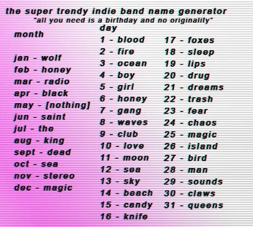 Band names. Name Generator. Generations names. Генератор названий для банды.