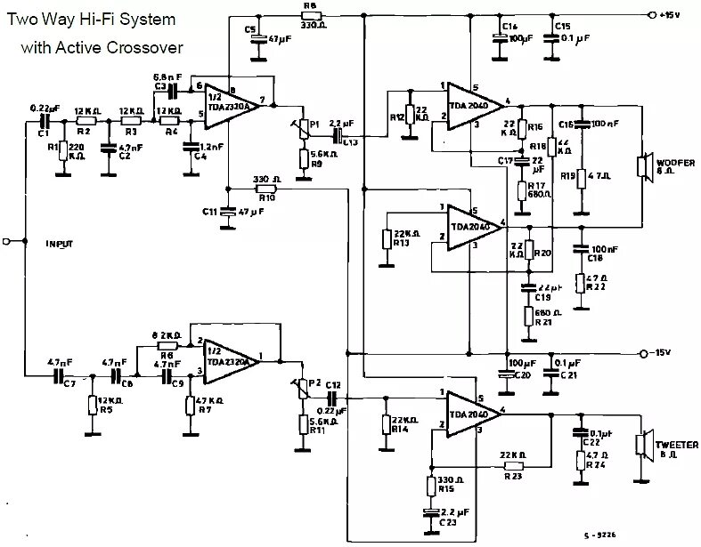 Схемы активных кроссоверов. Переговорное устройство схема TDA 2030a. Мостовой УНЧ 2030. Схема сабвуфера на tda2030. Tda2040 однополярное.
