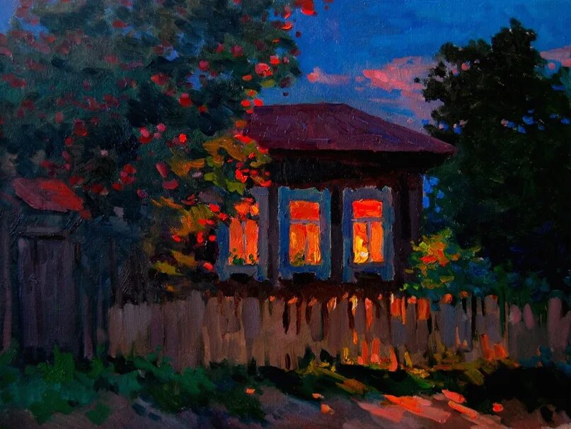 Дома ночью картина. «вечер в деревне», 1927 крымов. картина вечер.