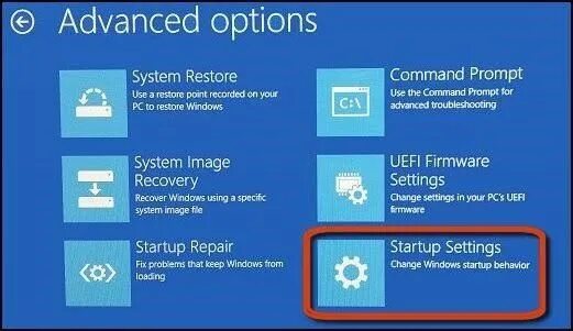 Startup setting. Advanced options. Advanced options Windows 10. Windows 10 safe Mode.