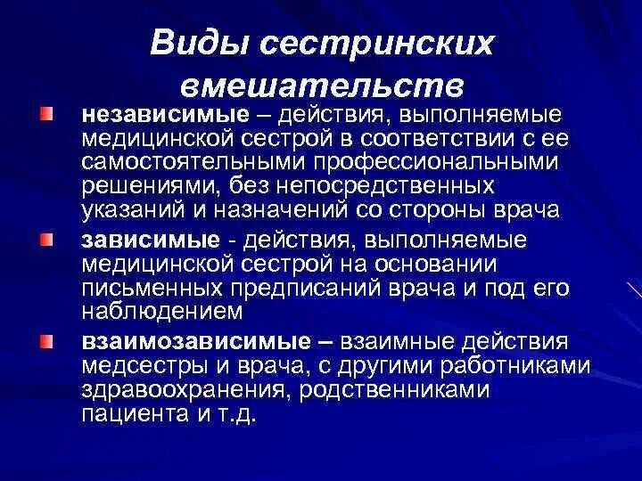 Сестринское вмешательство по назначению врача. Виды сестринских вмешательств. Типы и виды сестринских вмешательств. Пример независимого сестринского вмешательства. Независимый Тип сестринского вмешательства.