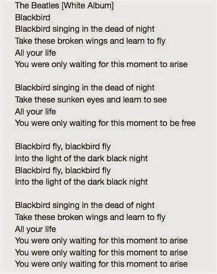 Песня естудей на английском. Blackbird текст. Blackbird Beatles текст. Блэк Битлз текст. Тексты песен Beatles.