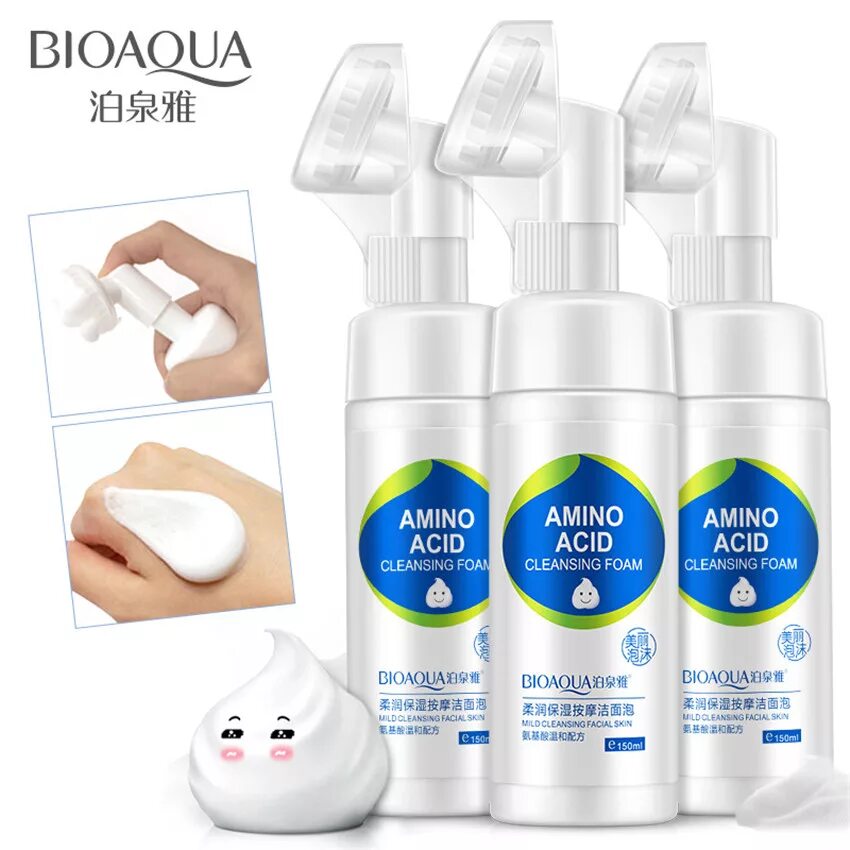 Acid clean. Amino acid Cleansing Foam BIOAQUA С щеточкой мусс-пенка. BIOAQUA пенка для умывания Amino acid. Пенка с щеточкой БИОАКВА С кокосовым маслом и аминокислотами. Пенка для умывания с щеточкой аминокислотами BIOAQUA.