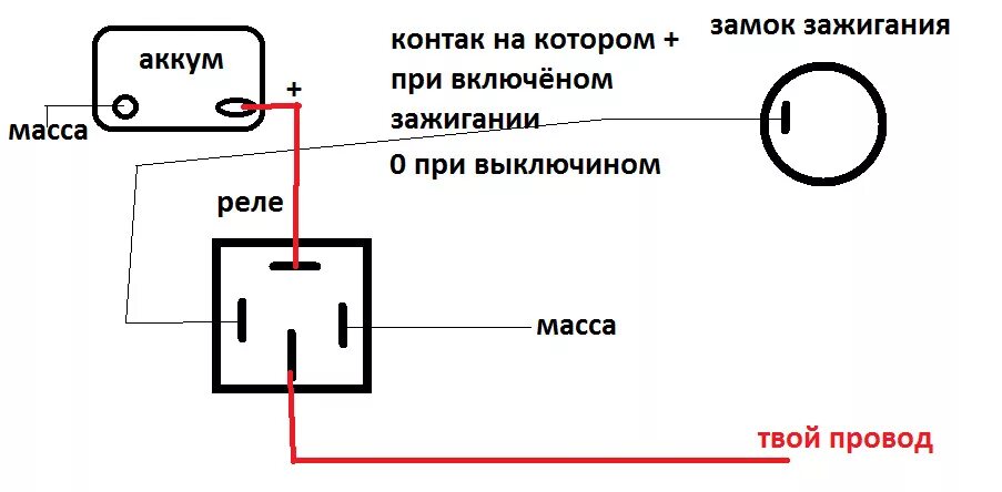 Подключение реле на замок зажигания