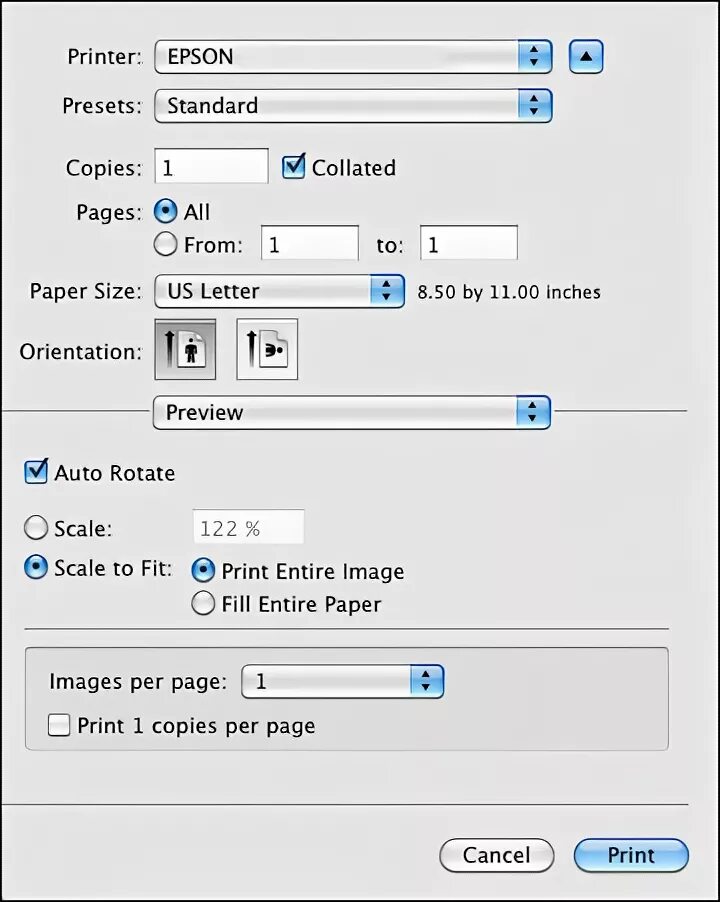 Epson mac os. Epson jpeg plugin settings.