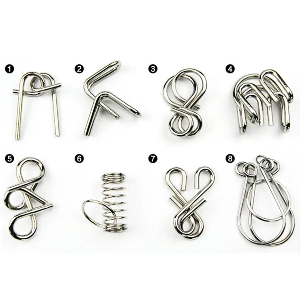 8pcs/set Metal Wire Puzzle Iq Mind Brain Teaser Puzzles Game Metal Materials For