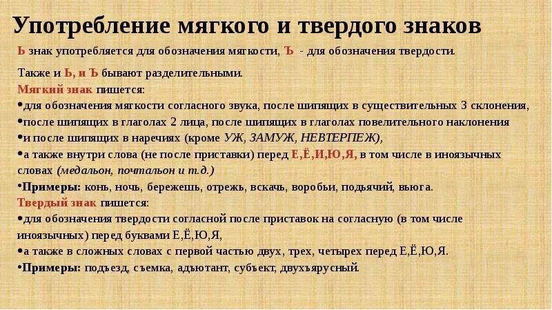 Когда употребляется в словах буква мягкий знак. Употребление мягкого и твердого знаков. Употребление твердого и мягкого зна. Использование мягкого и твёрдого знаков. Употребление мягкого и твердого знаков ОГЭ.