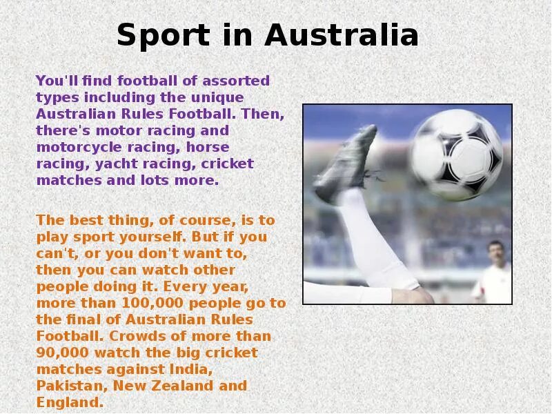 Любимый спорт на английском сочинение. Презентация на тему спорт в Австралии. Спорт в Австралии на английском. Виды спорта в Австралии на английском. Спорт в Австралии кратко.