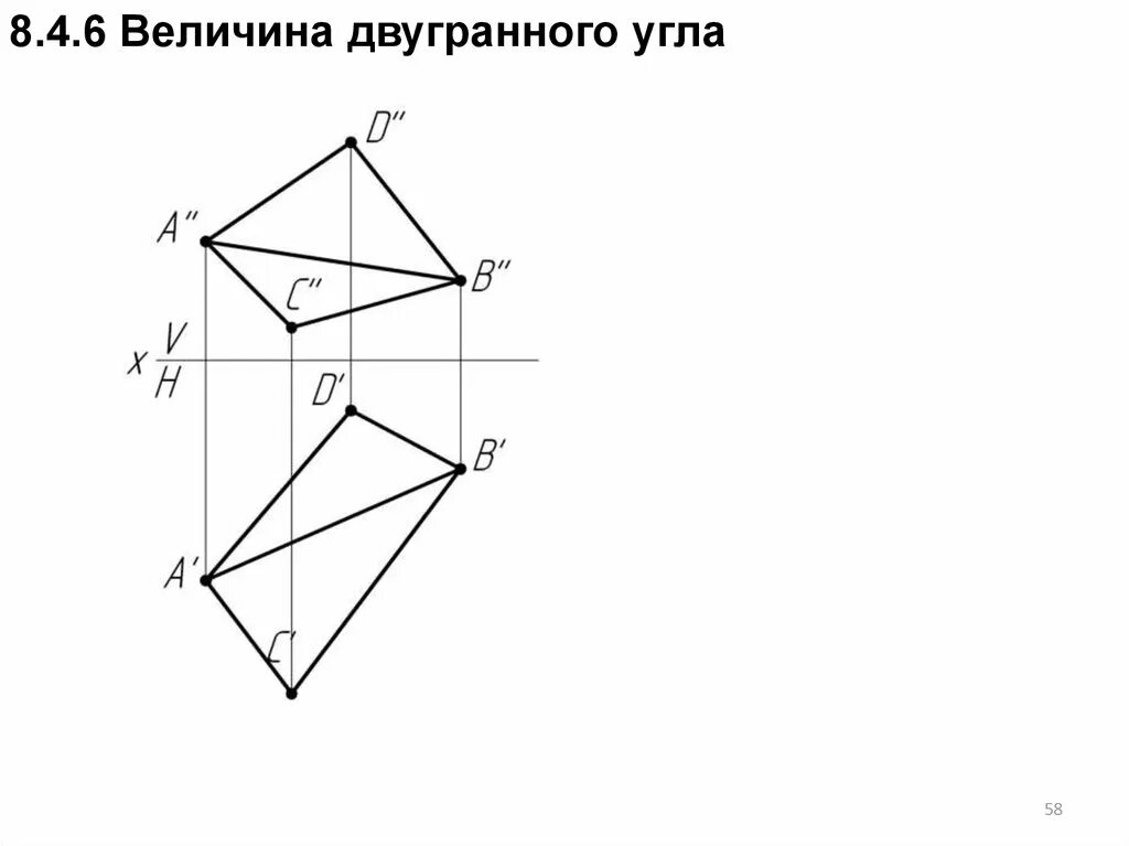 Найти величину двугранного угла. Величина двугранного угла. определить натуральную величину двугранного угла. истинная величина двугранного угла.