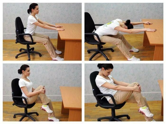 Упражнения на стуле в офисе. Комплекс упражнений на стуле в офисе. Упражнения для поясницы в офисе. Упражнения для спины на стуле в офисе.